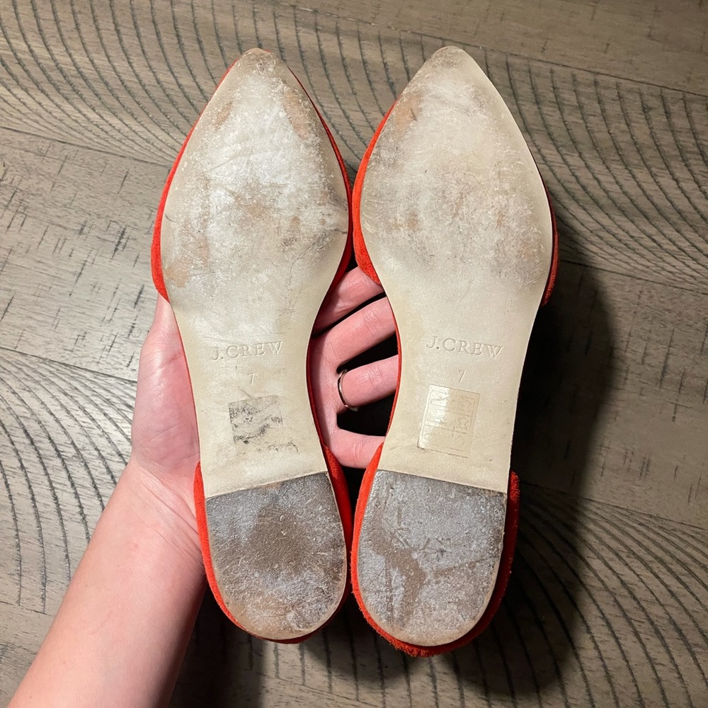J. Crew Orange Suede Tassel Pointed Toe D'Orsay Flats - Picture 5 of 6